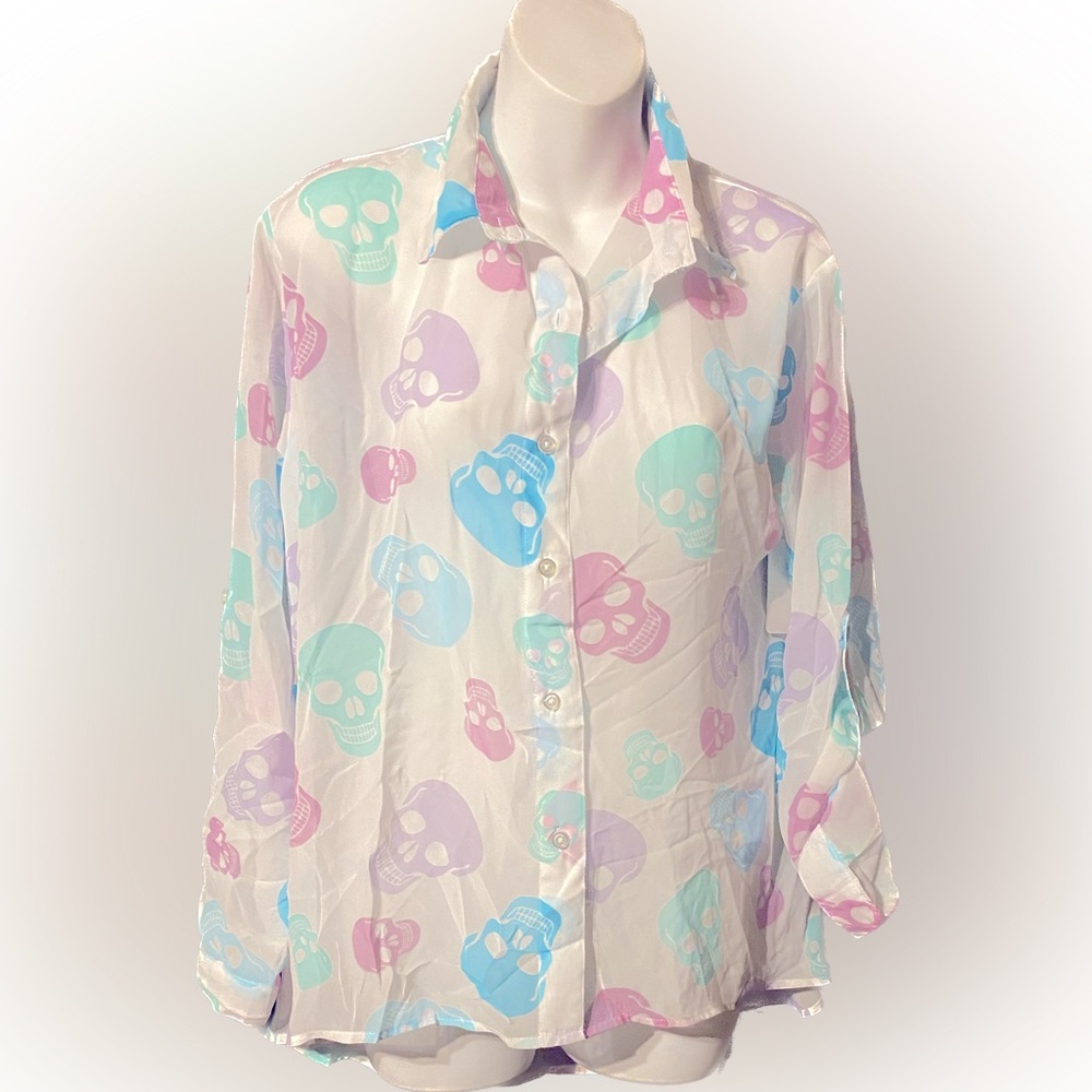 Long sleeve Skull head embellished blouse by Derek Heart